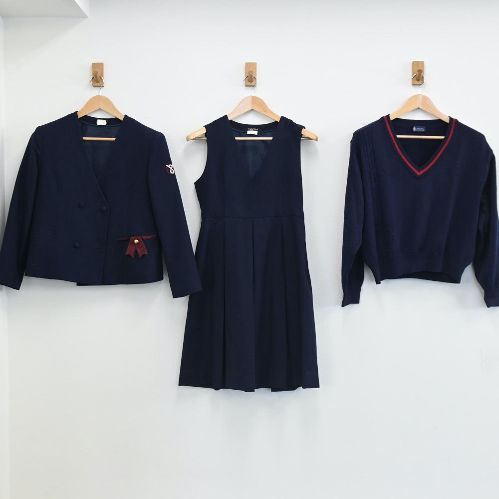 【中古】大分県 大分雄城台高等学校 女子制服 4点（ブレザー・ニット・ジャンパースカート）sf002695