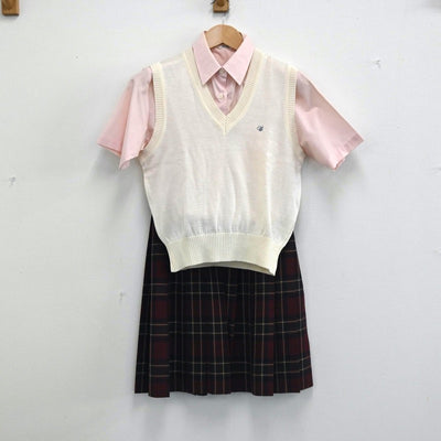 【中古】千葉県 千葉商科大学附属高校 女子制服 3点（ニットベスト・シャツ・スカート）sf002764