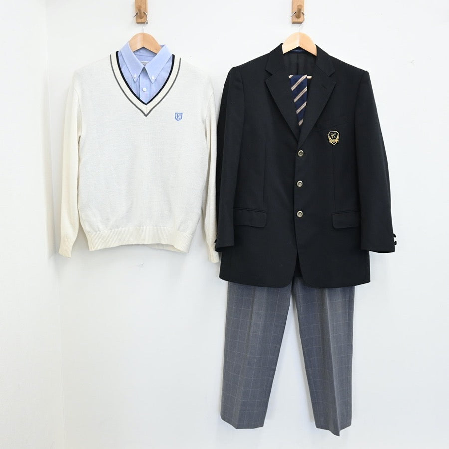 【中古】千葉県 千葉県立船橋北高等学校 男子制服 5点（ブレザー・ニット・シャツ・ズボン）sf003073