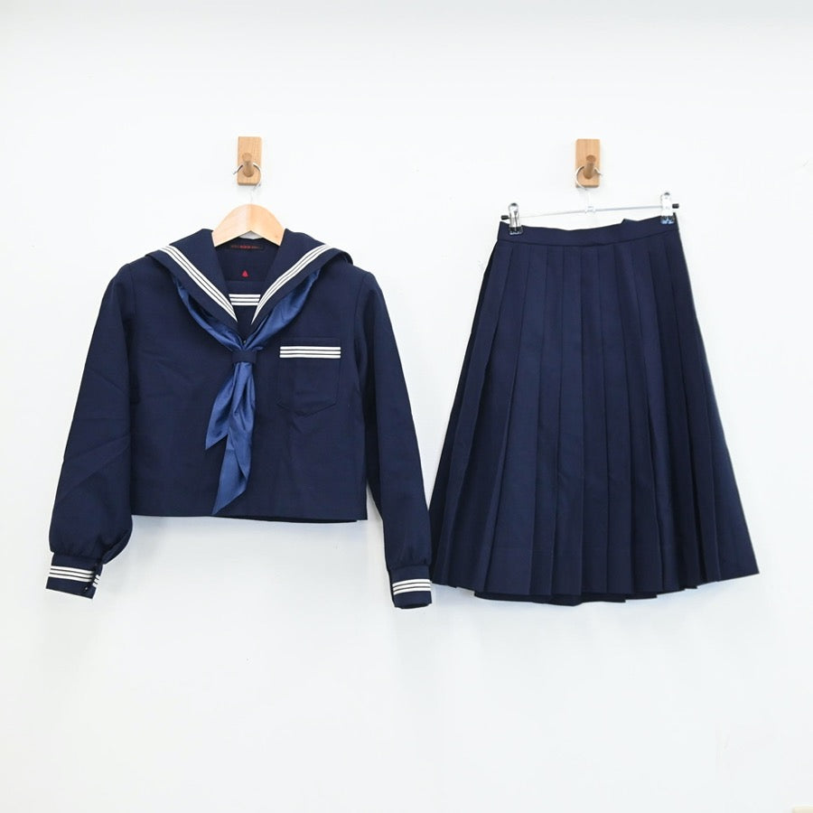 【中古】兵庫県 加古川中学校 女子制服 3点（セーラー服・靴）sf003109