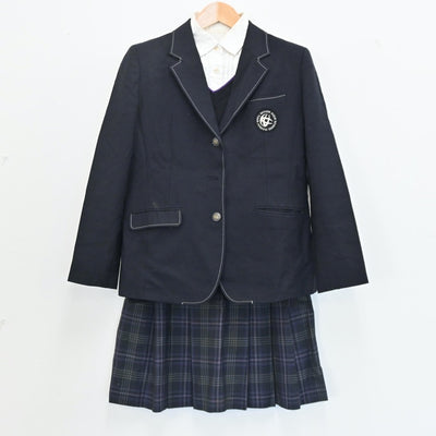 【中古】大阪府 関西大学高等部 女子制服 4点（ブレザー・ニット・シャツ・スカート）sf003189