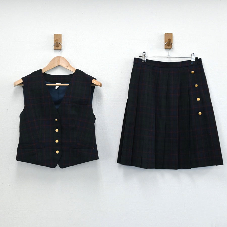 【中古】東京都 鶴川高等学校 女子制服 3点（ベスト・スカート）sf003204