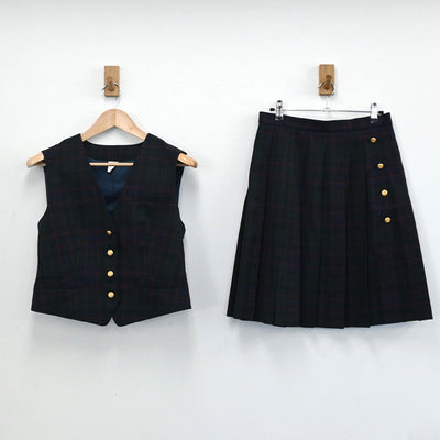 【中古】東京都 鶴川高等学校 女子制服 3点（ベスト・スカート）sf003204