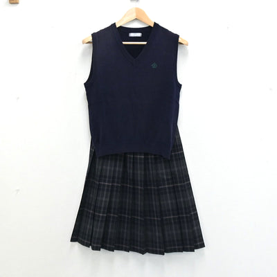 【中古】大阪府 箕面自由学園高等学校 女子制服 2点（ニットベスト・スカート）sf003253