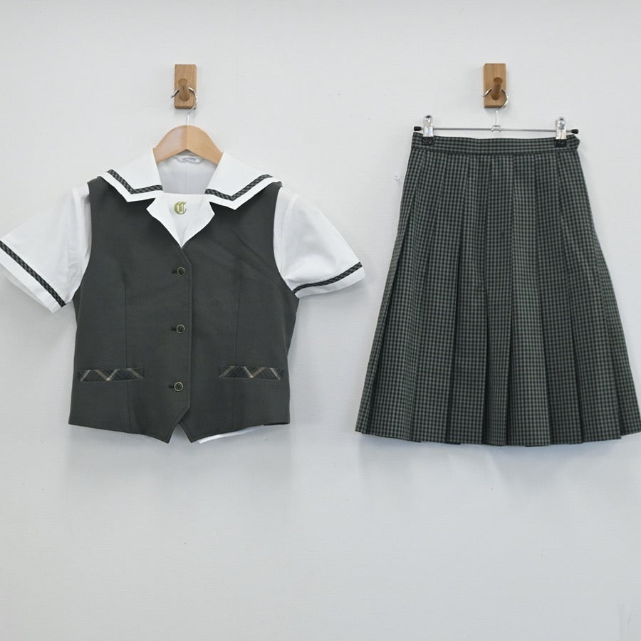 【中古】長野県 長野県佐久中学校・高校 女子制服 4点（セーラー服・ベスト・スカート）sf003283