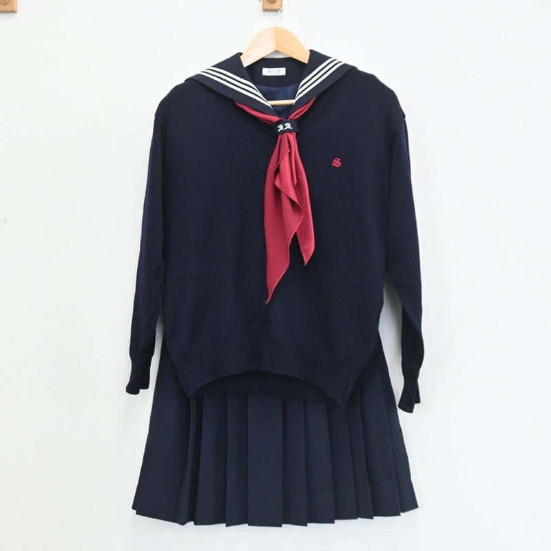 【中古】東京都 昭和女子大学付属昭和中学校 女子制服 4点（セーラー服・ニット・スカート）sf003421