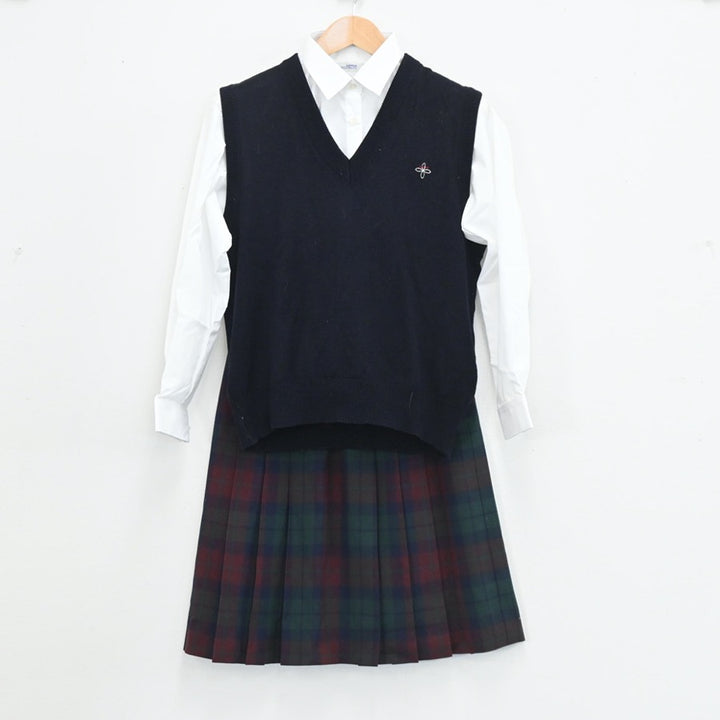 【中古】神奈川県 関東学院中学校高等学校 女子制服 4点（シャツ・ニットベスト・スカート・スカート）sf003539