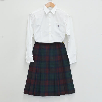 【中古】神奈川県 関東学院中学校高等学校 女子制服 4点（シャツ・ニットベスト・スカート・スカート）sf003539