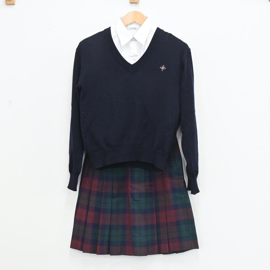 【中古】神奈川県 関東学院中学校高等学校 女子制服 5点（ブレザー・シャツ・ニット・スカート・スカート）sf003540