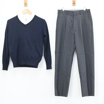 【中古】兵庫県 須磨学園中学・高等学校 男子制服 3点（シャツ・ニット・ズボン）sf003553