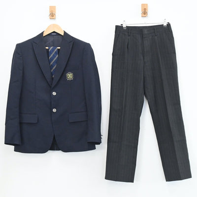 【中古】京都府 京都市立日吉ヶ丘高等学校 男子制服 4点（ブレザー・ニット・ズボン）sf003554