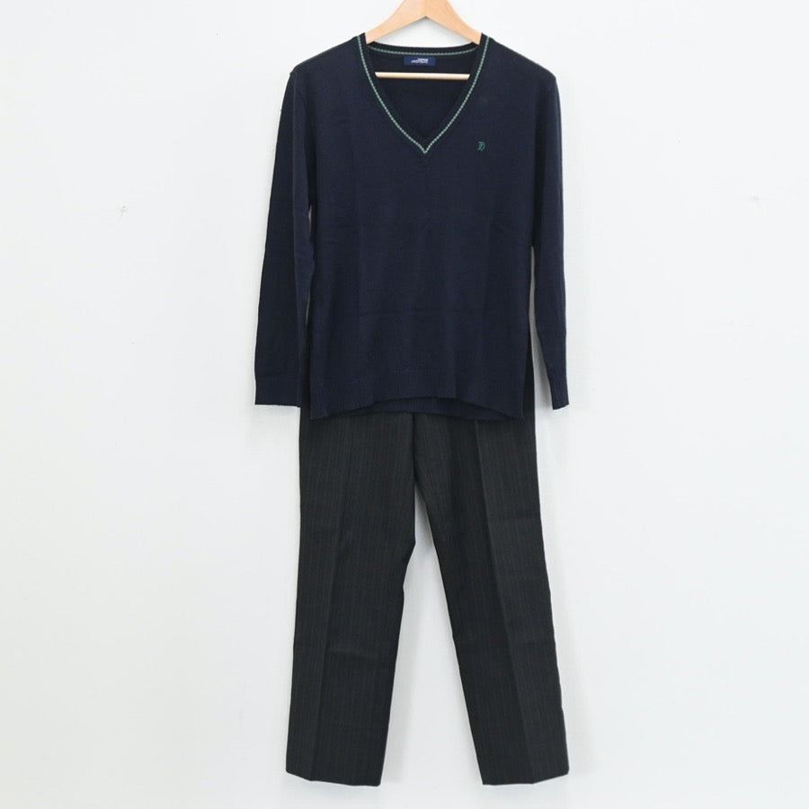 【中古】京都府 京都市立日吉ヶ丘高等学校 男子制服 4点（ブレザー・ニット・ズボン）sf003554