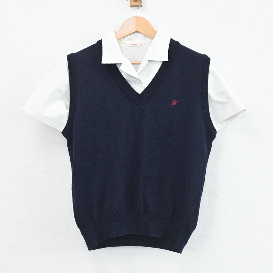 【中古】広島県 広島県立広島中高等学校 女子制服 2点（シャツ・ニットベスト）sf003568