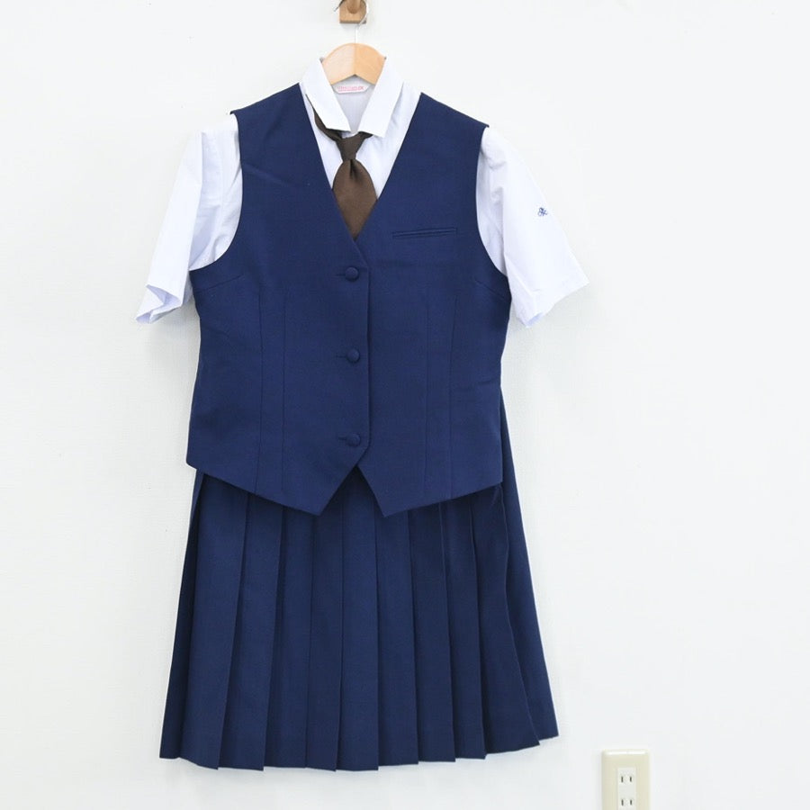 【中古】千葉県 千葉女子高校 女子制服 5点（シャツ・ベスト・ベスト・スカート）sf003577