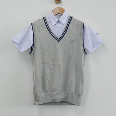 【中古】東京都 港区立港南中学校 女子制服 4点（シャツ・ニットベスト・スカート）sf003580