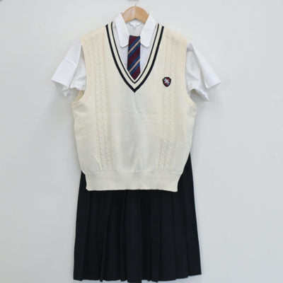 【中古】岡山県 岡山県立倉敷南高等学校 女子制服 4点（シャツ・ニットベスト・スカート）sf003597