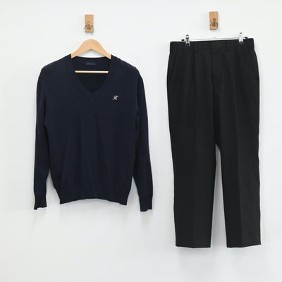 【中古】東京都 駒澤大学附属高校 男子制服 2点（ニット・ズボン）sf003646