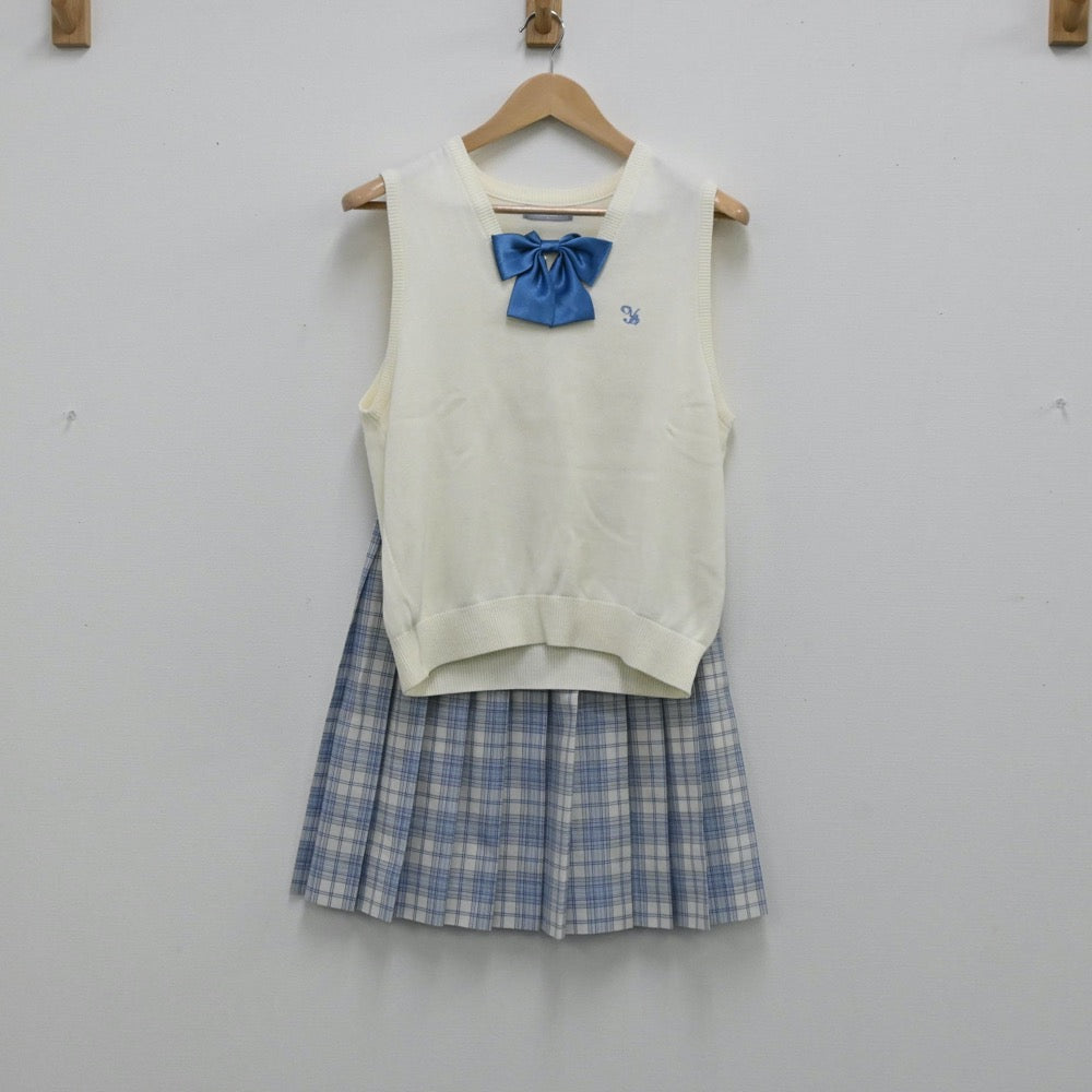 【中古】東京都 八雲学園中学・高等学校 女子制服 3点（ニットベスト・スカート）sf003723