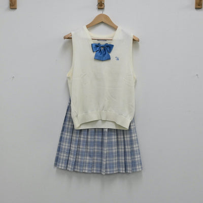 【中古】東京都 八雲学園中学・高等学校 女子制服 3点（ニットベスト・スカート）sf003723