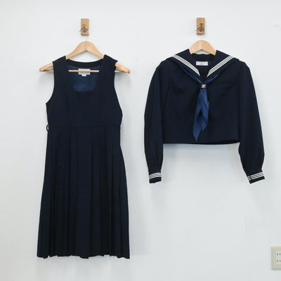 【中古】千葉県 鎌ヶ谷市立鎌ヶ谷中学校 女子制服 3点（セーラー服・ジャンパースカート）sf003768