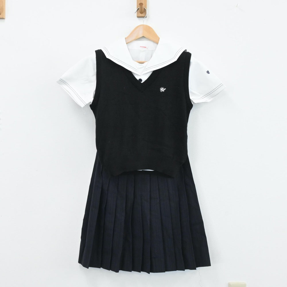 【中古】大分県 楊志館高等学校 女子制服 3点（セーラー服・ニットベスト・スカート）sf003786