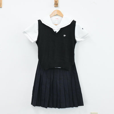 【中古】大分県 楊志館高等学校 女子制服 3点（セーラー服・ニットベスト・スカート）sf003786