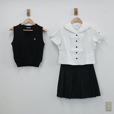 【中古】大分県 楊志館高等学校 女子制服 3点（セーラー服・ニットベスト・スカート）sf003786