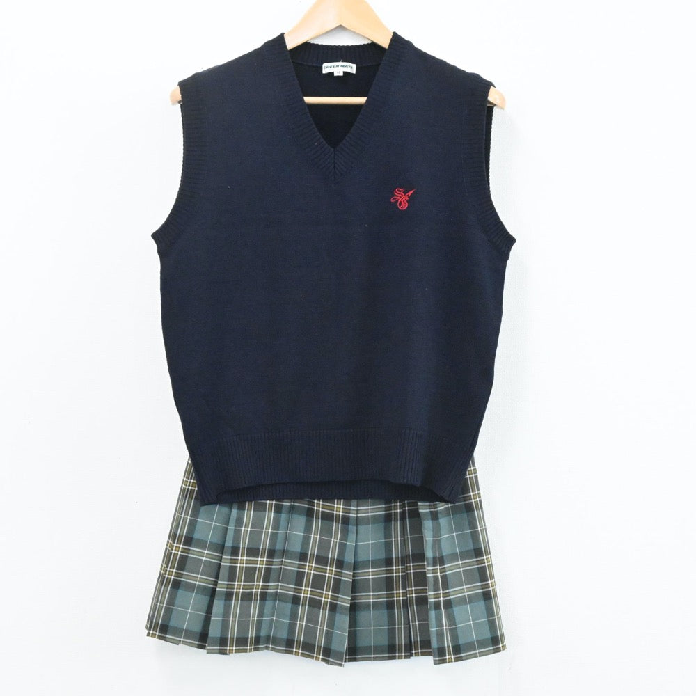 【中古】東京都 杉並学院高校 女子制服 2点（ニットベスト・スカート）sf003791