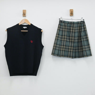 【中古】東京都 杉並学院高校 女子制服 2点（ニットベスト・スカート）sf003791