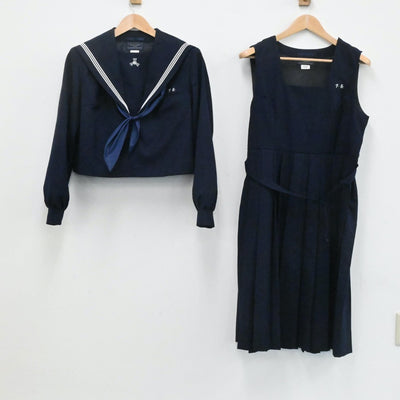 【中古】福岡県 粕屋中学校 女子制服 3点（セーラー服・ジャンパースカート）sf004107