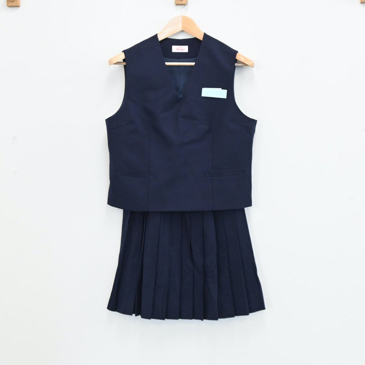 【中古】富山県 岩瀬中学校 女子制服 5点（ブレザー・シャツ・ベスト・スカート）sf004230