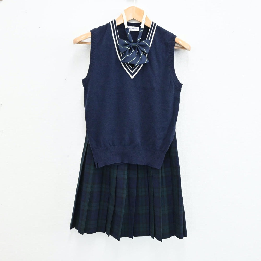 【中古】埼玉県 本庄第一高等学校 女子制服 3点（ニットベスト・スカート）sf004343