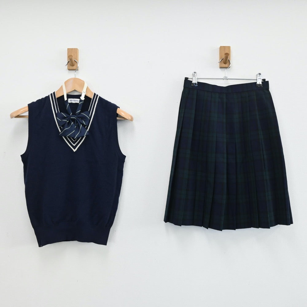 【中古】埼玉県 本庄第一高等学校 女子制服 3点（ニットベスト・スカート）sf004343
