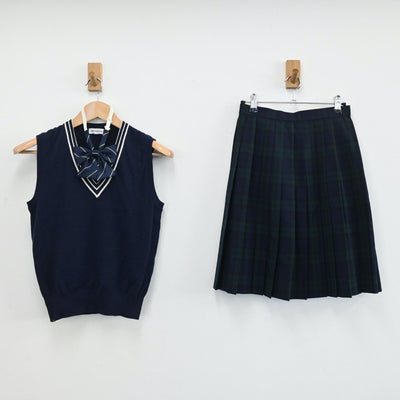 【中古】埼玉県 本庄第一高等学校 女子制服 3点（ニットベスト・スカート）sf004343