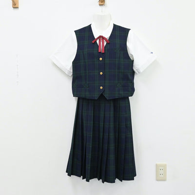 【中古】兵庫県 神戸市立大原中学校 女子制服 5点（シャツ・ベスト・スカート）sf004365