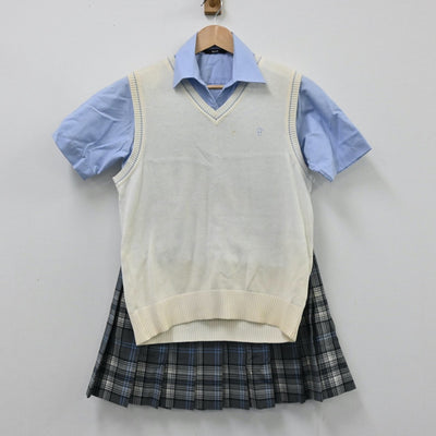 【中古】東京都 大成高校 女子制服 4点（シャツ・ニットベスト・スカート）sf004511