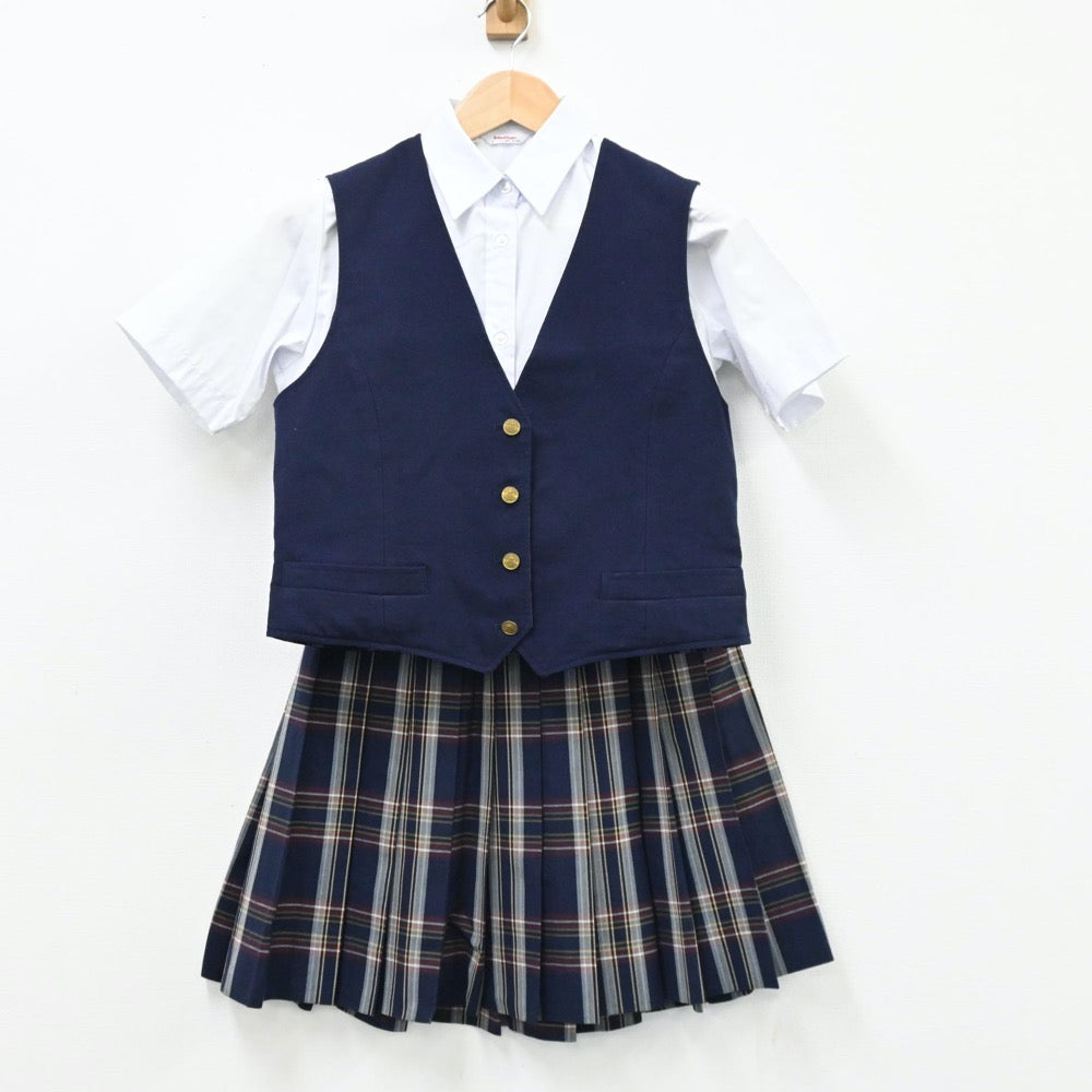 【中古】群馬県 東京農業大学第二高等学校 女子制服 4点（シャツ・ベスト・スカート）sf004542