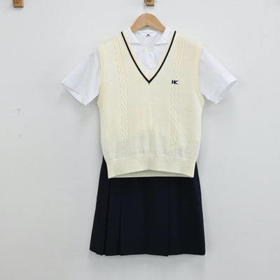 【中古】岡山県 明誠学院高等学校 女子制服 6点（シャツ・ニットベスト・スカート）sf004611