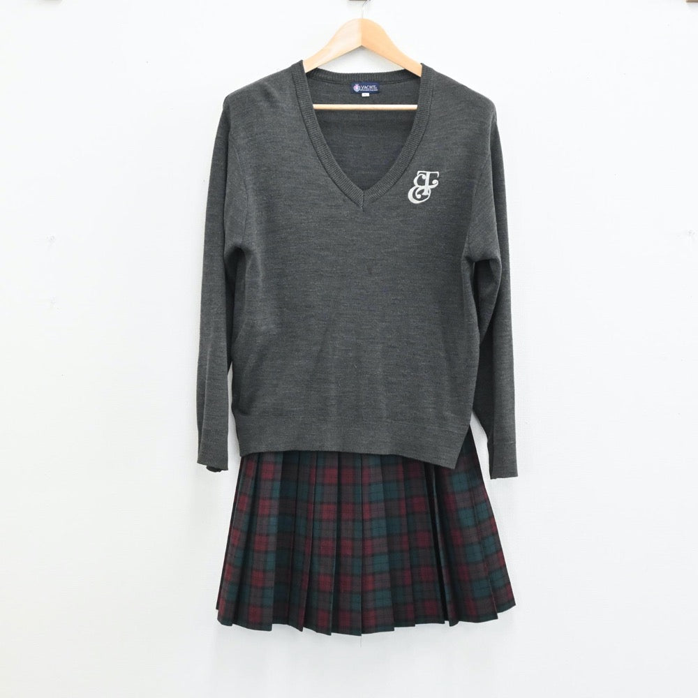 【中古】茨城県 江戸川学園取手高等学校 女子制服 7点（ブレザー・ベスト・シャツ・ニット・スカート）sf004624