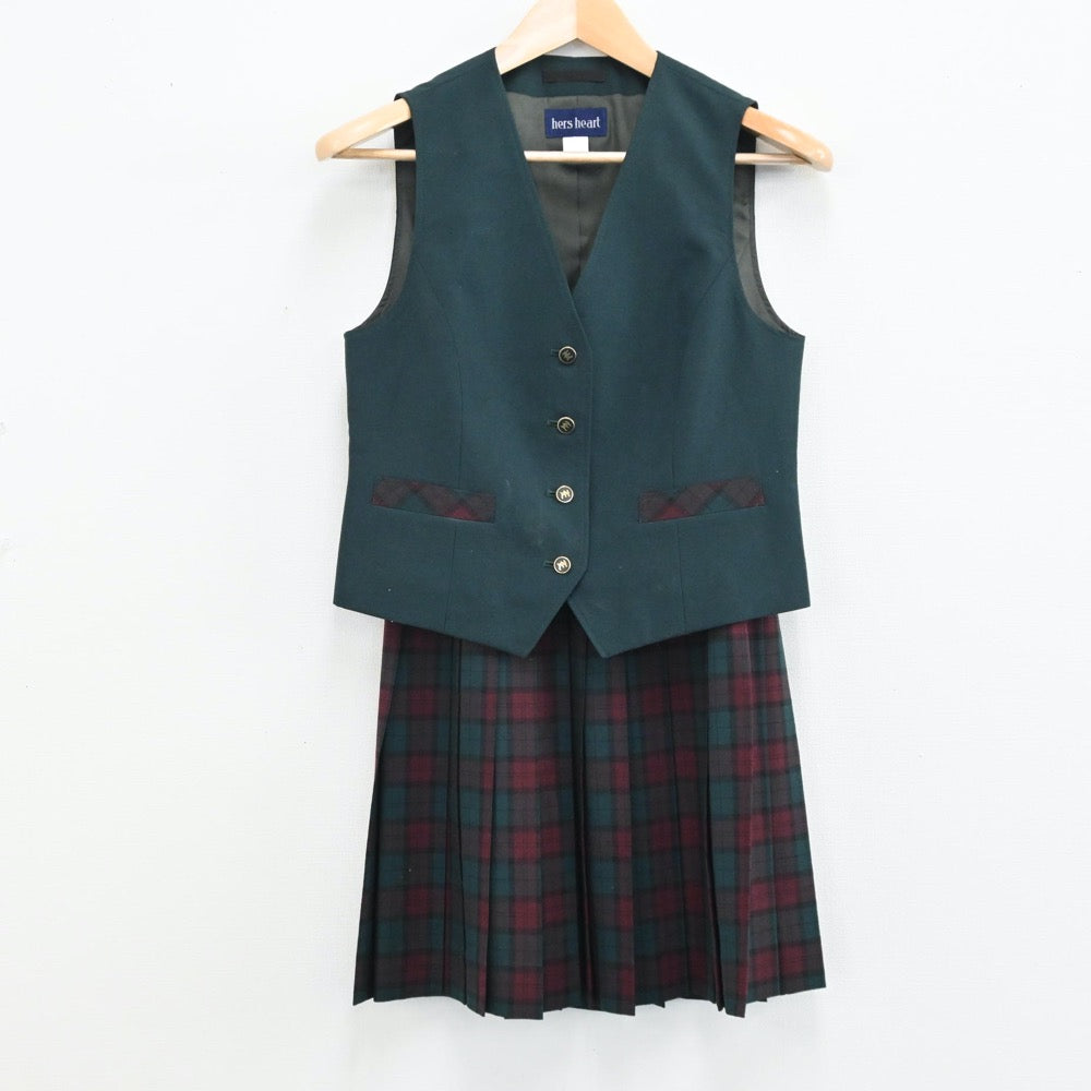 【中古】茨城県 江戸川学園取手高等学校 女子制服 4点（シャツ・ベスト・ニットベスト・スカート）sf004625