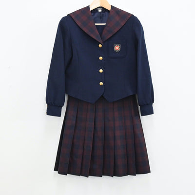 【中古】岡山県 就実中学校 女子制服 2点（セーラー服・スカート）sf004630