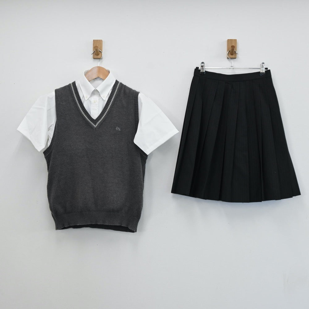 【中古】長野県 文化学園長野高等学校 女子制服 3点（シャツ・ニットベスト・スカート）sf004720