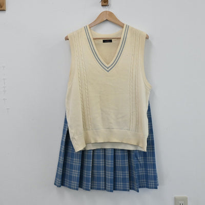 【中古】北海道 札幌東商業高等学校 女子制服 3点（ニットベスト・ニットベスト・スカート）sf004786