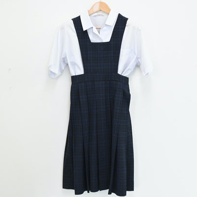 【中古】福岡県 席田中学校 女子制服 3点（シャツ・ジャンパースカート）sf004836