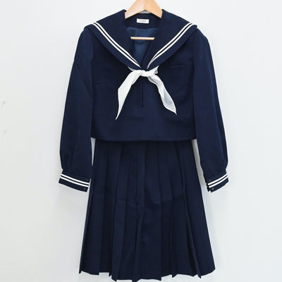 【中古】山口県 徳山高等学校 女子制服 4点（セーラー服・ニット・スカート）sf004852