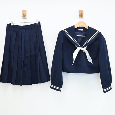 【中古】山口県 徳山高等学校 女子制服 4点（セーラー服・ニット・スカート）sf004852