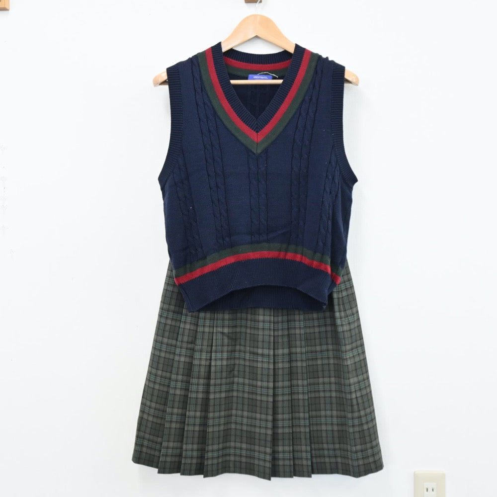 【中古】北海道 立命館慶祥高等学校 女子制服 5点（ブレザー・ニット・ニットベスト・スカート）sf004967