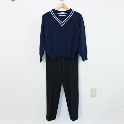 【中古】東京都 東京都立芝商業高等学校 男子制服 3点（学ラン・ニット・ズボン）sf005378