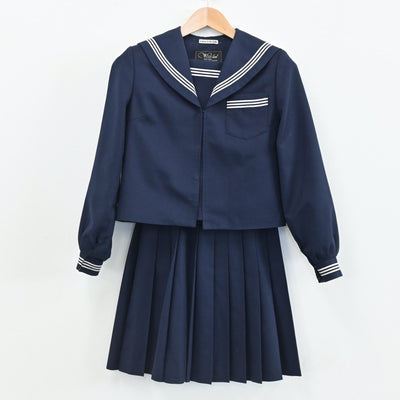 【中古】富山県 井波中学校 女子制服 4点（セーラー服・スカート）sf005518