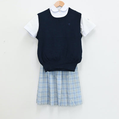 【中古】東京都 頌栄女子学院中学校 女子制服 3点（シャツ・ニットベスト・スカート）sf005536